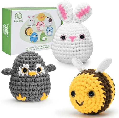 Häkelnadel-Set für Anfänger, Starter-Set mit Videokurs in deutscher Sprache, Schritt für Schritt, häkelset tiere,crochet set,Anfänger für Erwachsen,häkelset kinder-Kaninchen-Pinguin-Biene