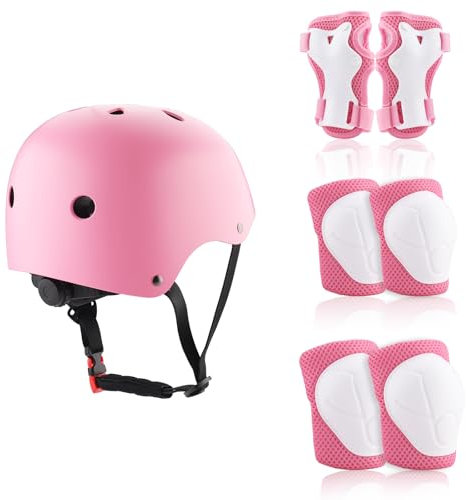 ZWOOS Kinder Knieschoner Set mit Helm, Inliner Schutzausrüstung Kinder 3-10 Jahre, Knieschützer Kinder, Knie Und Ellenbogenschützer Kinder für Inliner Skateboard Fahrrad Rollschuh (Rosa)