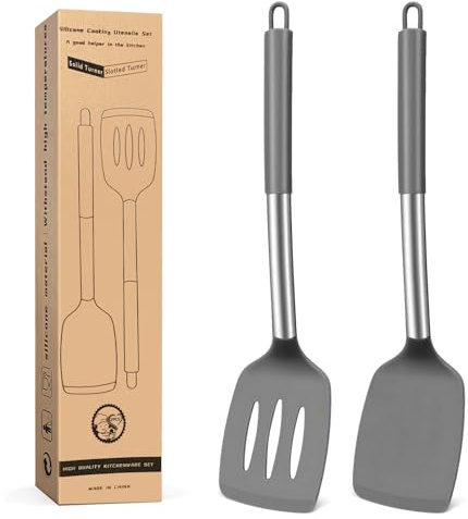 Juego de espátulas de silicona, utensilios de cocina de silicona de grado alimenticio, resistentes al calor para cocinar, hornear y voltear, aptos para lavavajillas, con un núcleo resistente