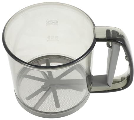 Warmhm Double Layer Plastic Flour Sifter Fine Mesh Screen, Semi-Automatic Sugar Shaker for Baking and Cake Sieving, Home Kitchen Flour Duster and Powder Strainer in Gray