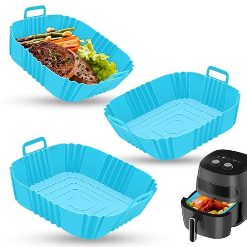 3 Pezzi Teglie in Silicone per Friggitrice ad Aria,Accessori Friggitrice ad Aria,Teglia Cestello Accessori per Air Fryer,Silicone Contenitori Riutilizzabile per Friggitrice ad Aria