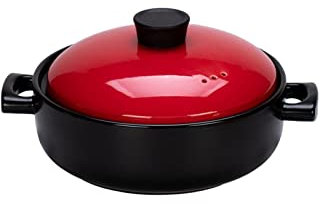 Pentola in ceramica rossa, pentola per zuppa, 3,8 l, pentola per riso, coperchio incluso, versatile pentola per stufato in argilla per cucinare in modo sano