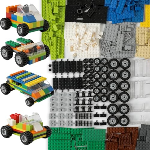 HUIZDQ Set di 150 ruote e assi, pneumatici auto, mattoni da costruzione, confezione da 300, compatibili con le principali marche, ragazzi e ragazze dai 6 anni in su