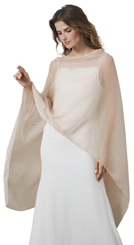 BEAUTELICATE Stola Elegante Donna Cerimonia Elegante Trasparente Crepe Coprispalle Leggera Poncho Cape per Matrimonio Abito da Sera, Nudo