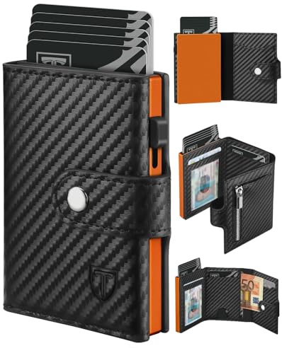 Tomylv Geldbörse Herren - Portmonee Herren mit Münzfach & RFID Schutz, 9 Kartenetui Klein, ID-Fenster, Geldscheinfach, Geldbeutel Kreditkarten Slim Wallet - Schwarz Orange