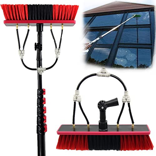 Brosse de nettoyage télescopique pour fenêtre - 3 à 11 m - Alimentation en eau - Poteau extensible pour toit de véranda, panneau solaire et nettoyeur photovoltaïque pour atteindre facilement les zones