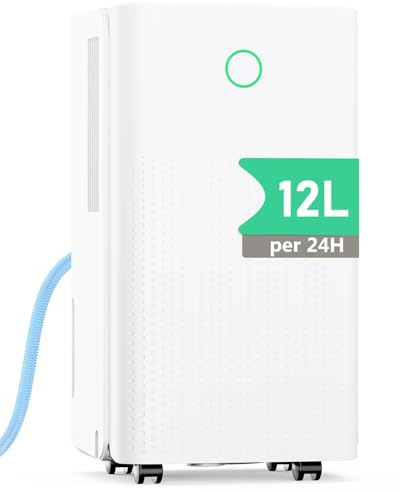 Deshumidificador 12L/Día, Deshumificadores Electrico con Compresor, 3 Modos, Silencioso y de Bajo Consumo, Depósito 2,2L, Drenaje Continuo, Temporizador 24h, Control Automático de Humedad para Hogar