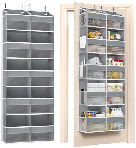 Kazaigou Wandorganizer Hängeregal mit 10 Taschen, 10 Netztaschen, 4 Metallhaken, Tür-Organizer, Hängeaufbewahrung Türregal Stoff für Bad, Schlafzimmer, Küche, Wohnheim, Camper, 36 kg Tragkraft