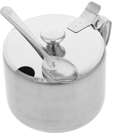 BRIGHTFUFU Barattolo Zucchero con Coperchio e Cucchiaio Design Compatto e Facile da Usare in Acciaio Inossidabile Contenitore per Condimenti da Cucina Domestica e Ristoranti