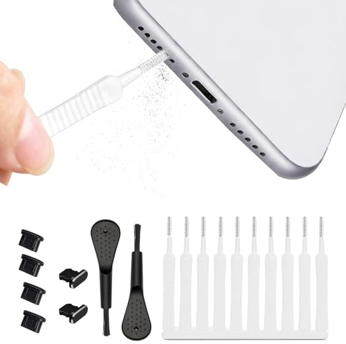18Pcs Phone Charging Port Cleaning Kit Dust Cleaning Brushes for USB-C Ports Reusable Brush Cleaner with Type-c Dust Plugs for Phone Speaker Laptop Tablet Keyboard Headphones Camera Charging Port