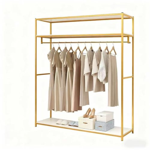 HIKUUER Gold Metall Kleidung Schiene 150 x 40 x 180cm Garderobenständer Gewerblicher Kleiderständer Bekleidungsständer für Bekleidungsgeschäfte, Boutiquen