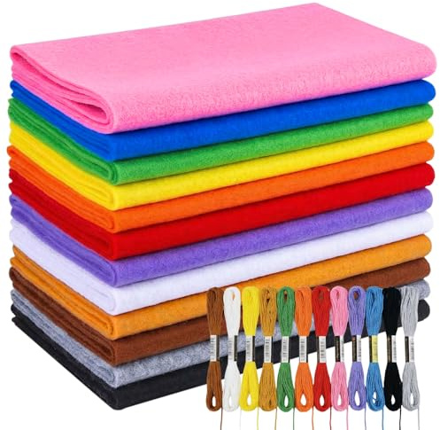 BRRDAQU 12 Farben Bastelfilz 20x90 cm Filzstoff Set mit 12 Juteband 8m Weicher Polyester Filzplatten Filzstoffbögen Filzpackung zum Nähen DIY Handarbeit Basteln Patchwork & Dekoration