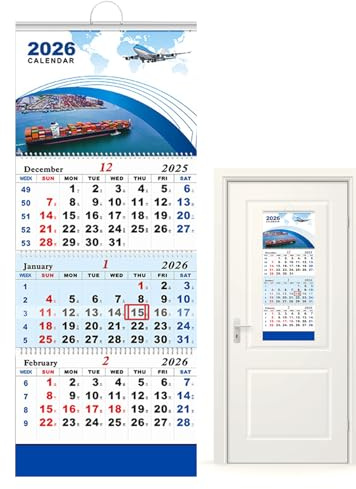 Calendario con visualizzazione verticale, calendario di tre mesi, organizer da parete verticale da appendere, agenda con rilegatura a spirale, calendario di spedizione pieghevole in quattro parti, per