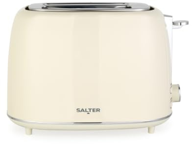 Salter Retro Toaster, 2 Slice Wide Slot, Cream | 6 Browning Levels, Defrost/Reheat/Cancel Functions, High Lift Eject, Self Centering, Removable Crumb Tray, 815W
