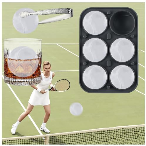 Stampo per Sfere di Ghiaccio, dellyy 3D Vassoio per Cubetti di Ghiaccio Rotondo Grande con Morsetto, con Coperchio a Imbuto, per Whisky, Cocktail, Succhi, Gelato, Candele (Tennis)