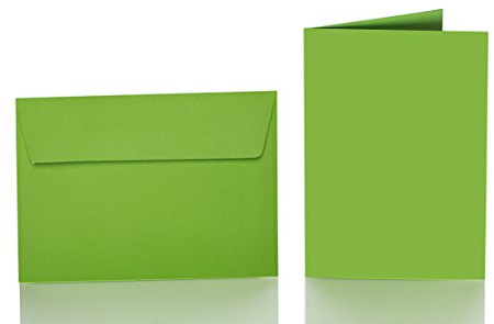Paper24 25 Faltkarten blanko mit Umschlag 120x170 mm, Briefumschläge B6, Doppelkarten mit Umschlag sind ideal für Geburtstag in Grasgrün