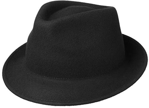 Lipodo Trilby Hut aus Wollfilz Herrenhut Made in Italy Herbst Winter schwarz M (56-57 cm)