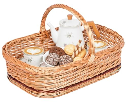Weidentablett mit Bügel Korbtablett Tablett Korb Serviertablett mit Kaffeemotiv LWKW