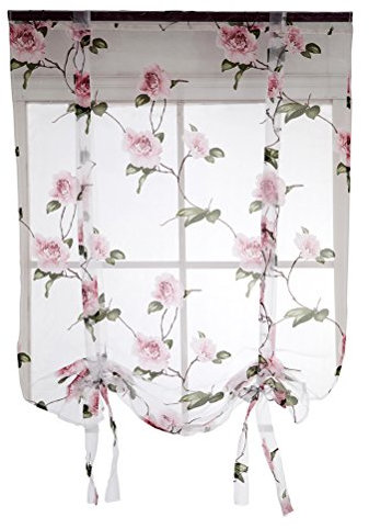 VOSAREA Raffrollo Gardinen Vorhang Raffgardinen Ösenrollo mit Blumen für Balkon Wohnzimmer Schlafzimmer 1 x 1,6 (Rosa)