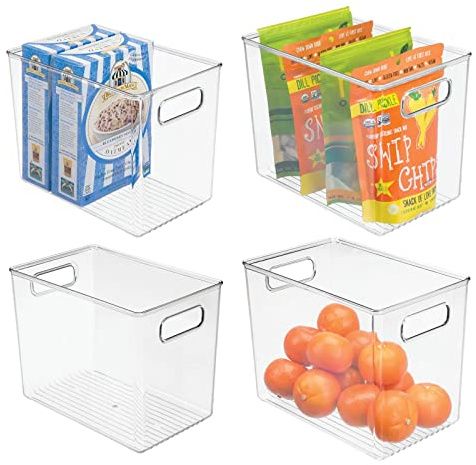 mDesign 4er-Set Aufbewahrungsbox mit Griffen – hohe Kühlschrankbox zur Lebensmittelaufbewahrung – Ablage aus Kunststoff für den Küchen- oder Kühlschrank – durchsichtig