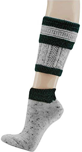 krautwear Loferl Lot de 2 paires de chaussettes traditionnelles pour homme (chauffe-mollets + chaussettes) fil tweed, gris/vert, 43-46