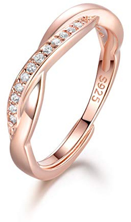 GULICX Women Rose Gold 925 Sterling Silver Ring Cross Love Knot Cubic Zirconia CZ Lovers Eternity Engagement Promise Adjustable Ring Anniversary Wedding Band Rings Gifts (Rose Gold with Zirconia)