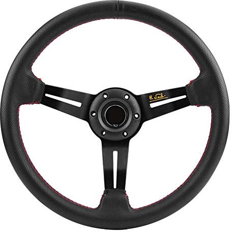 350 mm Lenkrad, Lenkrad, Verbessert den besten Grip, 350 mm Universal-Aluminiumrahmen, Schwarzes perforiertes Leder, Auto-Lenkrad mit Hupe (rot)