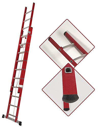 BTF - Escalera Extensible de Fibra de Vidrio 3+3 MTS, 10 Peldaños | Segura y Estable | Ideal para Tareas Eléctricas | EN131, 150 kg Carga, 3,0+3,0 MTS, BTF-EFEC6630