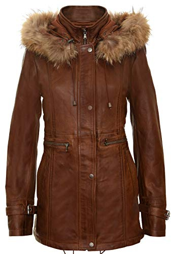 Infinity Leather Damen Warme Lederjacke Abnehmbare Kapuze Parka Regenmantel