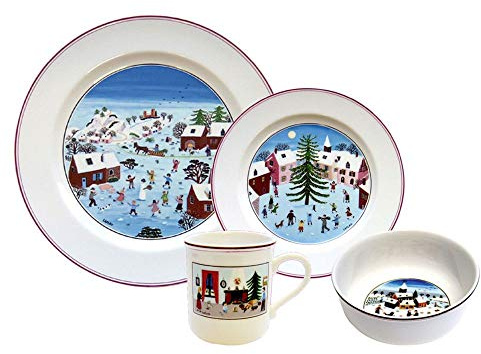 Villeroy & Boch Design Naif Christmas Geschirr-Set, 4-teilig | Mehrfarbiges Porzellan-Geschirr-Set mit Volkskunst-Wintervignetten, spülmaschinenfest, deckt einen Tisch