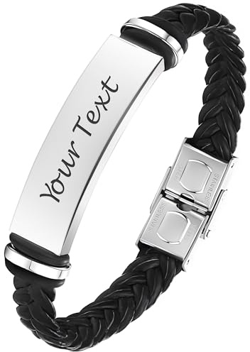 EDSG Personalised Mens Bracelet | Leather Engraved Bracelet Gift for Boyfriend Husband Dad Bestman | Gift for Christmas, Birthday, Wedding, Anniversary, Father's Day | Customised Name (Any Text)
