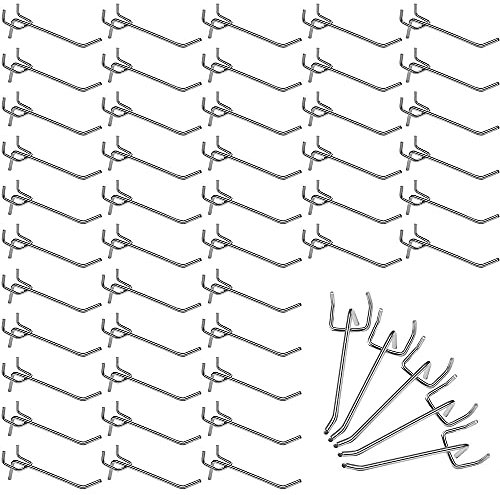 50 Stücke Pegboard Hooks Haken, Lochwand Haken, Werkzeugwand Haken, Glattes Metall Lochrasterhaken für Ladendekoration, Wäscheklammern, Lattenwände, Werkstatt, Garage, Silber, 10 cm