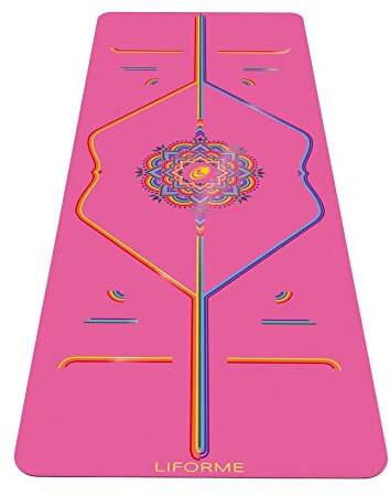 Colección de colchonetas de yoga estampadas Liforme – Sistema de alineación patentado, antideslizante, ecológico, biodegradable, resistente al sudor, largo - ROSA AGRADECIDA