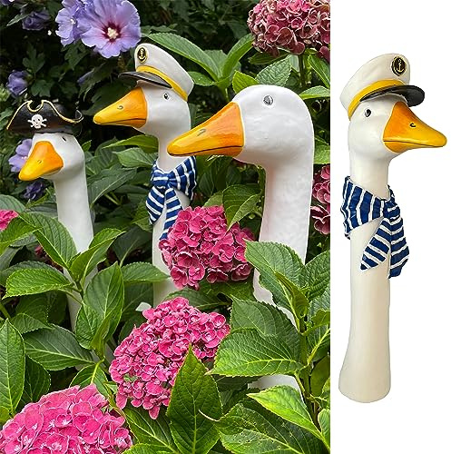 OF Gänsehals Gartenstecker Gans - Höhe 35 bis 38 cm groß - Deko Gartenfiguren für außen (Kapitän)