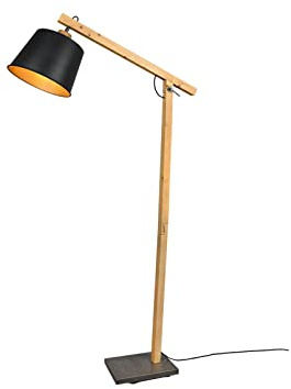 Stehleuchte mit schwenkbarem Holzarm und Metall Lampenschirm, Höhe 156cm