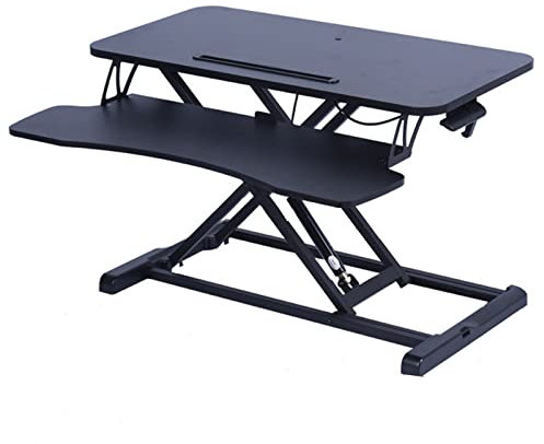 Stehpult Höhenverstellbarer Mit Tastaturablage, Steh-Sitz Schreibtisch Sit Stand Workstation Für PC-Computerbildschirm, Laptop Und Büro Zuhause Belastbar Bis 15 Kg,Schwarz