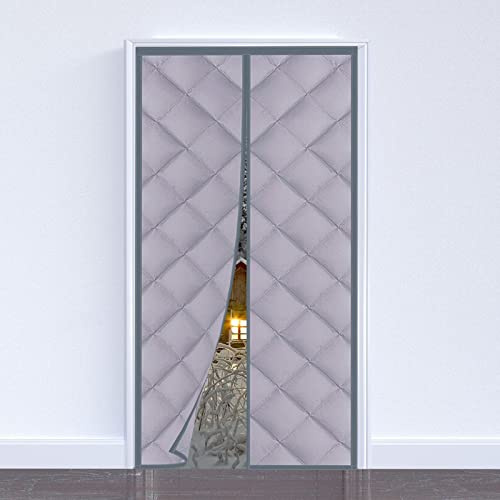 Wärmeisolierende Vorhänge Tür 130x200cm, Thermovorhang Haustür Winter Wind- und wasserdicht, Windfang Haustür Kinderleichte Klebemontage, Grau