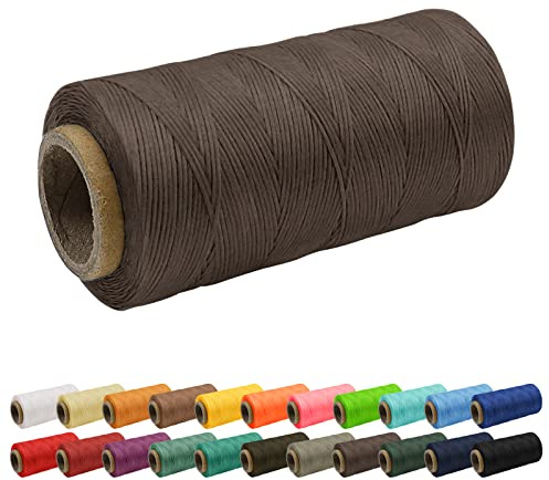 Uiopa Hilo encerado de 1 mm, 260 m, hilo de coser de cuero 150D, cordón encerado plano para manualidades de cuero, encuadernación, reparación de zapatos, cordón de café