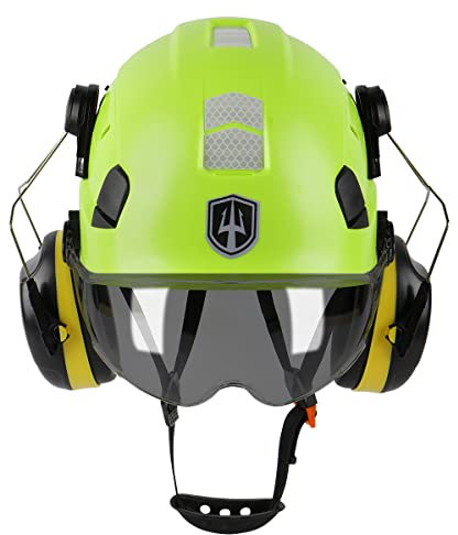 GREEN DEVIL Casco protettivo da lavoro con visiera trasparente e protezione dell'udito, casco di sicurezza in ABS regolabile, casco da costruzione ventilato con casco industriale EN 397 (Smoke Visor