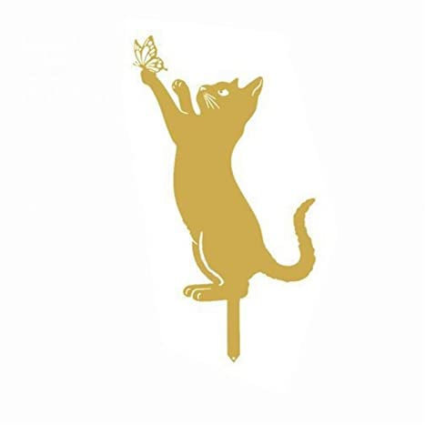 Statue de Jardin Décoration de Jardin Figure de Chat Décoration d'insertion au Sol Silhouette de Chaton Noir Pile en métal Figure de Chat Creuse Décoration extérieure Décoration de Jardin
