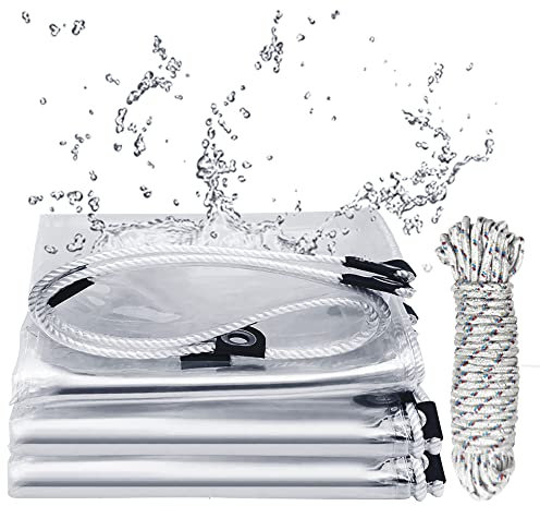 2m x 4m Clear Tarpaulin Waterproof Heavy Duty,PVC Transparent Glass Tarps with Metal Grommets,Protects Against Water,UV-Ray,Tear,Cold Weather,for Deck Porch Patio Canopy or Outdoor Camping Durable