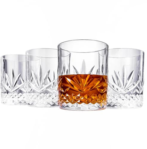 Unbreakable Tritan Plastic Cocktail, Whiskey, Water & Wine Tumbler Glasses | 4 Set | Reusable Old Fashioned Rocks, Acrylic Clear Colors Glass Lookalike, Dishwasher-Safe, Shatterproof BPA-free 11oz