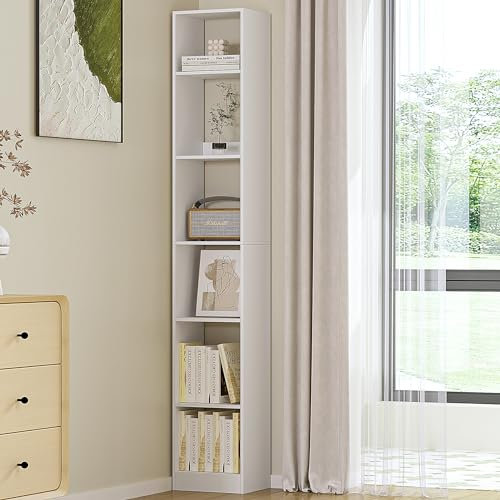 Hzuaneri Bücherregal, 6-Tier Bücherschrank, Würfelregal, Modernes offenes Regal aus Holz, Aufbewahrungsregale und Präsentationsregale für Wohnzimmer, Home Office, Schlafzimmer, Weiß BC09603X
