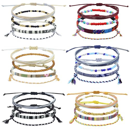 24Pcs Boho Surfer Bracelets Anklet Adjustable Beaded Anklets Handmade Braided Bracelet Colorful Summer Beach String Rope Ankle Bracelets Braided Rope Wrist Waterproof Surfer Bracelet Boho Jewelry for Women