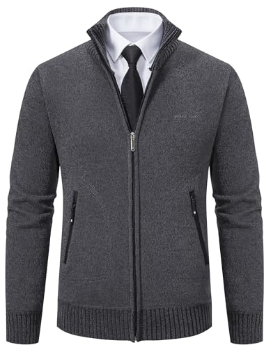 Shuanghao Uomo Giacca Cardigan Magliaone di Felpato Cardigan Casual Maglioni Zip Abbigliamento Primaverile Autunno Invernale Calda Morbida Elegante Outwear Tops per Uomo Grigio XL (Stand Collar)