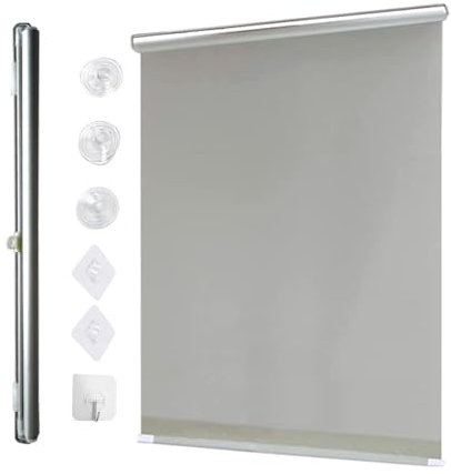 Blackout Roller Blinds with Suction Cup,Punch-Free Retractable Balcony Sun Shade,Sun Protection/Thermal Insulation,Portable Blackout Curtains,30-75cm Wide,Customisable,Grey-30x125cm(11.8x49.2in)