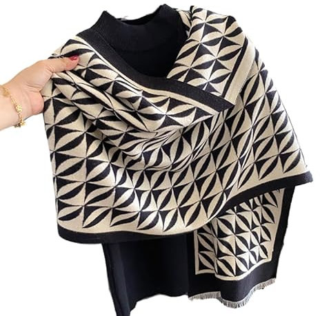 LA FERANI Damen Kaschmir Schal extra geschmeidig sanft dünn 185x65cm Kaschmirschal grau beige klassisch Vintage Damenschal Winter Frühling (Model 4)