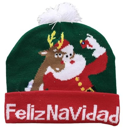 Amagogo Weihnachtsmütze LED-Weihnachtsmütze Strickmütze für Erwachsene Kinder Weihnachtsstrickmütze Wintermütze für Weihnachten drinnen und draußen, Grün