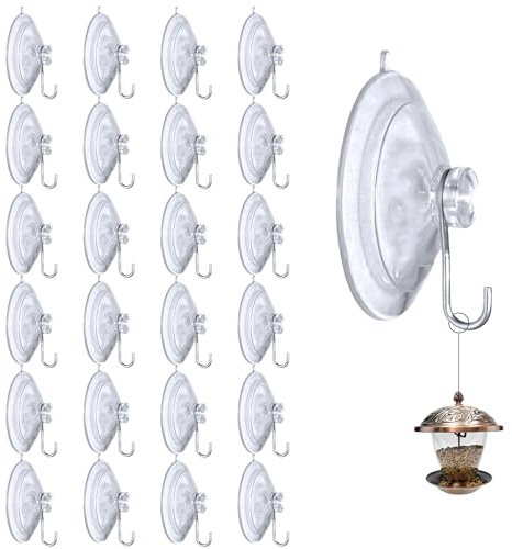 RYAN 24 Stück Saugknöpfe Saugnapf mit Haken Ohne Bohren Fenster Saugnäpfe Ø 40mm Vakuum Haken für Fensterdeko für Fenster Badezimmer Küche Glas Spiegel Fliesen (Transparent)