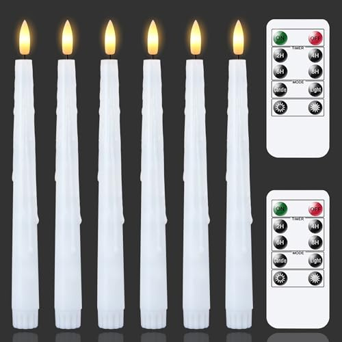 Zevanor Flammenlose weiße Remote 2cm x 24,5cm LED-Kerzen mit Timerfunktion und tropfendem Wachs, 6er-Pack batteriebetriebener flackernder falscher Fensterkerzen aus Kunststoff